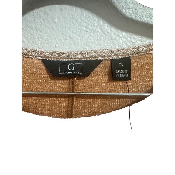 G by Giuliana Black Label Women’s Cream Copper Weave Top Short Sleeve Fringe XL - Picture 2 of 6